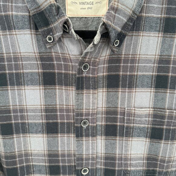 Weatherproof Vintage Mens Gray/Brown Plaid Button-Down Long Sleeve Shirt Size L - Picture 4 of 10